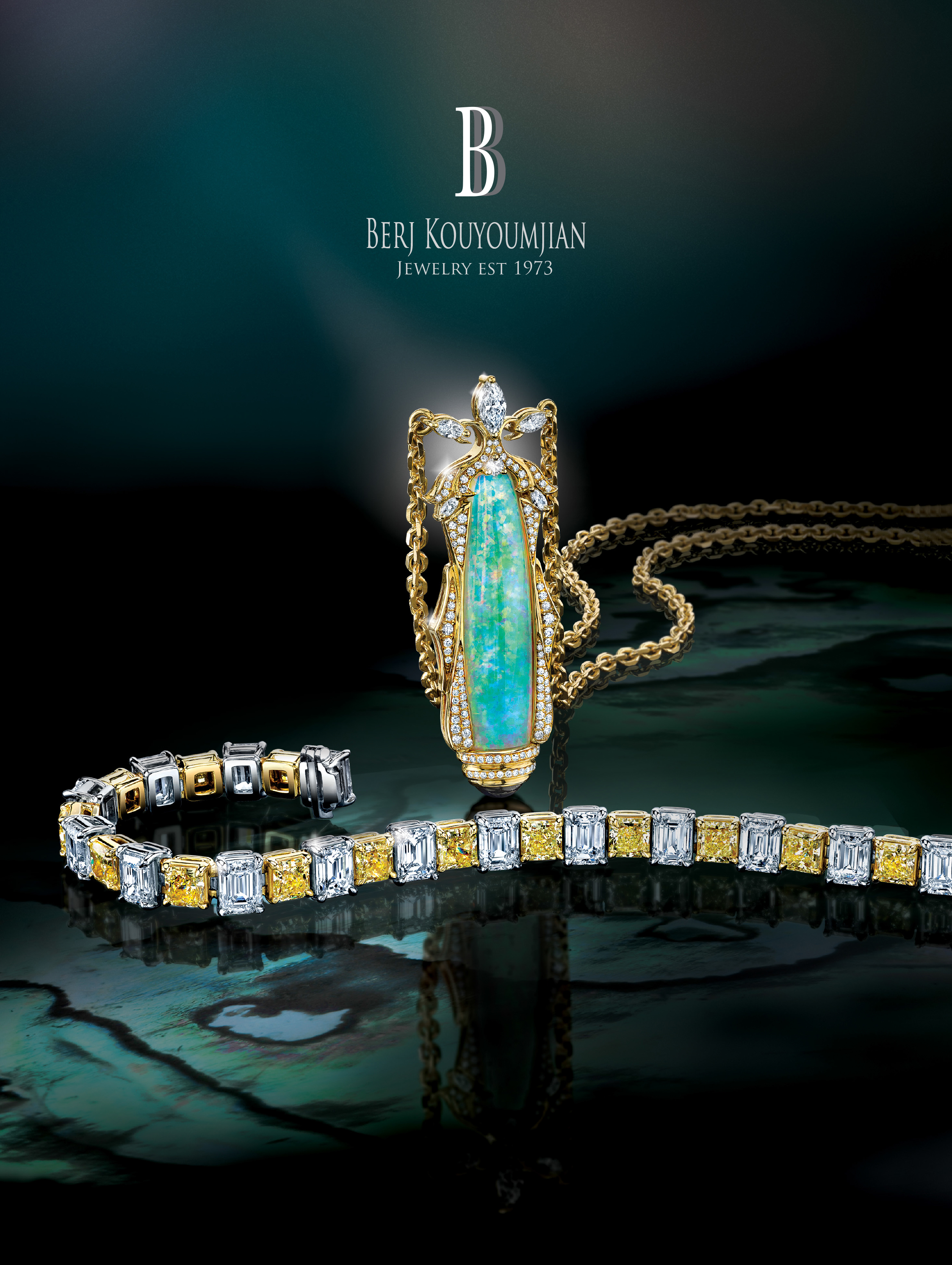 magazine ad, print ad, opal, jewelry, diamonds, necklace, bracelet, beautiful, dark, jewelry ad, creative jewelry ad