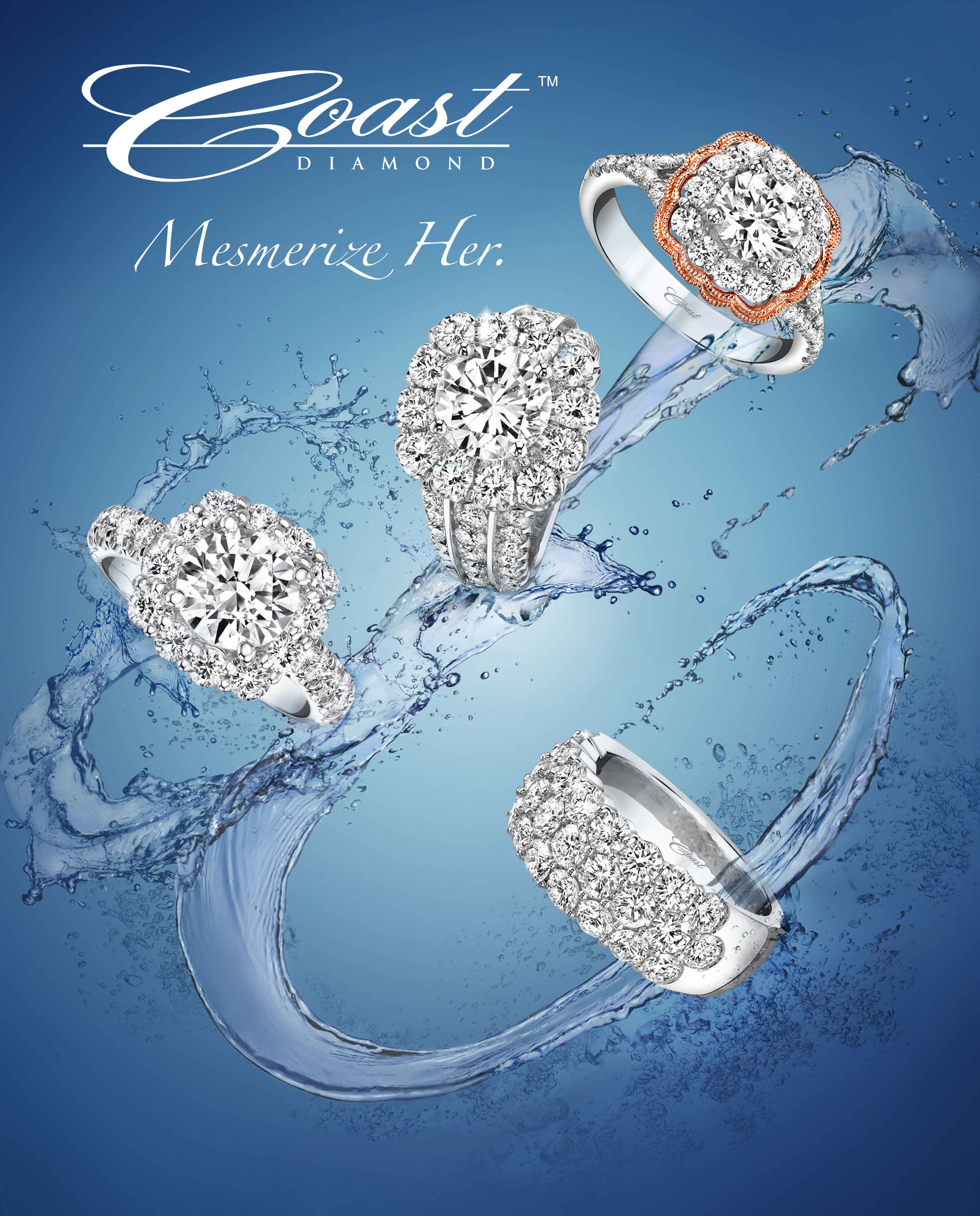 magazine ad, print ad, jewelry, engagement ring ad, ring ad, water, splash, dynamic, beautiful, creative jewelry ad